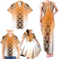 New Zealand Family Matching Tank Maxi Dress and Hawaiian Shirt Poutama Mix Orange Taniko Inspired Art LT05