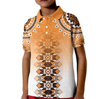 New Zealand Kid Polo Shirt Poutama Mix Orange Taniko Inspired Art LT05
