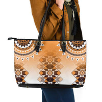 New Zealand Leather Tote Bag Poutama Mix Orange Taniko Inspired Art LT05 - Polynesian Pride