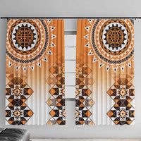 New Zealand Window Curtain Poutama Mix Orange Taniko Inspired Art LT05 With Hooks Orange - Polynesian Pride