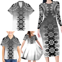 New Zealand Family Matching Long Sleeve Bodycon Dress and Hawaiian Shirt Poutama Mix Gray Taniko Inspired Art LT05