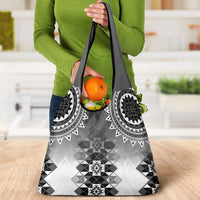 New Zealand Grocery Bag Poutama Mix Gray Taniko Inspired Art LT05 - Polynesian Pride