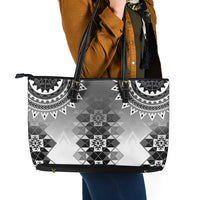 New Zealand Leather Tote Bag Poutama Mix Gray Taniko Inspired Art LT05 - Polynesian Pride