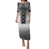New Zealand Puletasi Poutama Mix Gray Taniko Inspired Art LT05 Long Dress Gray - Polynesian Pride
