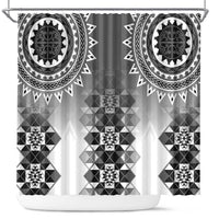 New Zealand Shower Curtain Poutama Mix Gray Taniko Inspired Art LT05