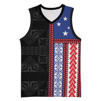 Samoa Flag Basketball Jersey Ula Fala With Samoan Siapo LT05 Unisex Black - Polynesian Pride