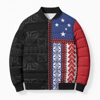 Samoa Flag Bomber Puffer Jacket Ula Fala With Samoan Siapo LT05 Unisex Black - Polynesian Pride