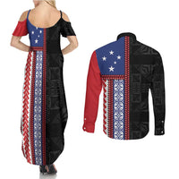Samoa Flag Couples Matching Summer Maxi Dress and Long Sleeve Button Shirt Ula Fala With Samoan Siapo LT05 - Polynesian Pride
