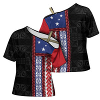 Samoa Flag Cross Shoulder Shirt Ula Fala With Samoan Siapo LT05 - Polynesian Pride