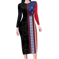 Samoa Flag Family Matching Long Sleeve Bodycon Dress and Hawaiian Shirt Ula Fala With Samoan Siapo - Polynesian Pride