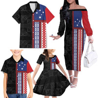 Samoa Flag Family Matching Off The Shoulder Long Sleeve Dress and Hawaiian Shirt Ula Fala With Samoan Siapo - Polynesian Pride