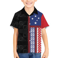 Samoa Flag Family Matching Off Shoulder Short Dress and Hawaiian Shirt Ula Fala With Samoan Siapo LT05 Son's Shirt Black - Polynesian Pride