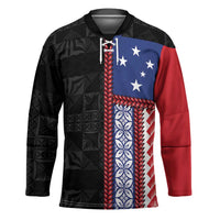 Samoa Flag Hockey Jersey Ula Fala With Samoan Siapo LT05 Unisex Black - Polynesian Pride