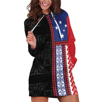 Samoa Flag Hoodie Dress Ula Fala With Samoan Siapo LT05 Black - Polynesian Pride