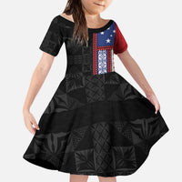 Samoa Flag Kid Short Sleeve Dress Ula Fala With Samoan Siapo LT05 KID Black - Polynesian Pride