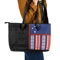 Samoa Flag Leather Tote Bag Ula Fala With Samoan Siapo - Polynesian Pride