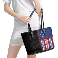 Samoa Flag Leather Tote Bag Ula Fala With Samoan Siapo - Polynesian Pride