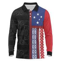 Samoa Flag Long Sleeve Polo Shirt Ula Fala With Samoan Siapo LT05 Black - Polynesian Pride
