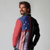 Samoa Flag Long Sleeve Polo Shirt Ula Fala With Samoan Siapo LT05 - Polynesian Pride