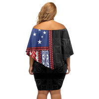 Samoa Flag Off Shoulder Short Dress Ula Fala With Samoan Siapo LT05 - Polynesian Pride