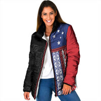 Samoa Flag Padded Jacket Ula Fala With Samoan Siapo LT05 Women Black - Polynesian Pride