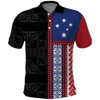 Samoa Flag Polo Shirt Ula Fala With Samoan Siapo LT05 Black - Polynesian Pride