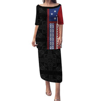 Samoa Flag Puletasi Ula Fala With Samoan Siapo LT05 Long Dress Black - Polynesian Pride