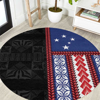 Samoa Flag Round Carpet Ula Fala With Samoan Siapo - Polynesian Pride