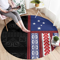 Samoa Flag Round Carpet Ula Fala With Samoan Siapo - Polynesian Pride