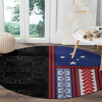 Samoa Flag Round Carpet Ula Fala With Samoan Siapo - Polynesian Pride