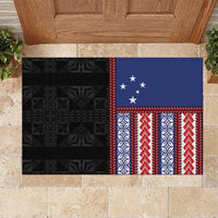Samoa Flag Rubber Doormat Ula Fala With Samoan Siapo LT05 Black - Polynesian Pride
