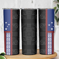 Samoa Flag Skinny Tumbler Ula Fala With Samoan Siapo LT05 - Polynesian Pride