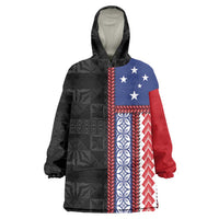 Samoa Flag Wearable Blanket Hoodie Ula Fala With Samoan Siapo LT05 One Size Black - Polynesian Pride