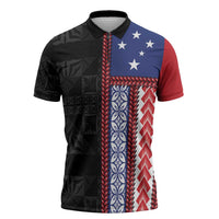 Samoa Flag Zipper Polo Shirt Ula Fala With Samoan Siapo LT05 Black - Polynesian Pride