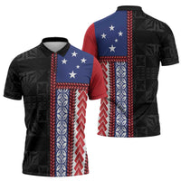 Samoa Flag Zipper Polo Shirt Ula Fala With Samoan Siapo LT05 - Polynesian Pride