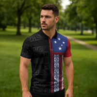 Samoa Flag Zipper Polo Shirt Ula Fala With Samoan Siapo LT05 - Polynesian Pride