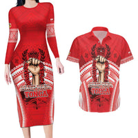 Custom Tonga Rugby Mate Ma'a Couples Matching Long Sleeve Bodycon Dress and Hawaiian Shirt Tongan Pride Unique Style - Polynesian Pride