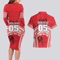 Custom Tonga Rugby Mate Ma'a Couples Matching Long Sleeve Bodycon Dress and Hawaiian Shirt Tongan Pride Unique Style - Polynesian Pride