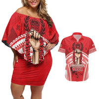 Custom Tonga Rugby Mate Ma'a Couples Matching Off Shoulder Short Dress and Hawaiian Shirt Tongan Pride Unique Style LT05 Red - Polynesian Pride