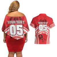 Custom Tonga Rugby Mate Ma'a Couples Matching Off Shoulder Short Dress and Hawaiian Shirt Tongan Pride Unique Style LT05 - Polynesian Pride