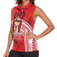 Custom Tonga Rugby Mate Ma'a Women Sleeveless Polo Shirt Tongan Pride Unique Style - Polynesian Pride