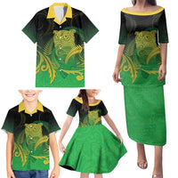 New Zealand Aotearoa Ruru Family Matching Puletasi and Hawaiian Shirt Maori Fern Art Green