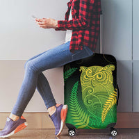 New Zealand Aotearoa Ruru Luggage Cover Maori Fern Art Green
