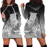 New Zealand Aotearoa Ruru Hoodie Dress Maori Fern Art Black