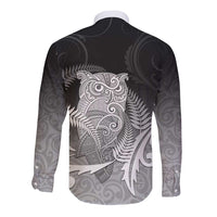 New Zealand Aotearoa Ruru Long Sleeve Button Shirt Maori Fern Art Black LT05 - Polynesian Pride