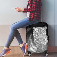 New Zealand Aotearoa Ruru Luggage Cover Maori Fern Art Black