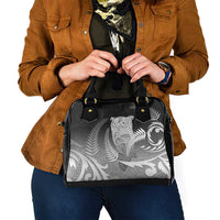 New Zealand Aotearoa Ruru Shoulder Handbag Maori Fern Art Black