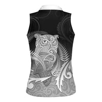 New Zealand Aotearoa Ruru Women Sleeveless Polo Shirt Maori Fern Art Black