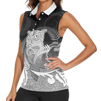 New Zealand Aotearoa Ruru Women Sleeveless Polo Shirt Maori Fern Art Black
