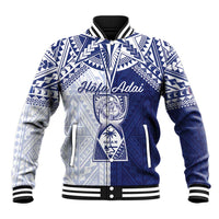 Personalised Northern Mariana Islands And Guam Baseball Jacket Latte Stone With Tribal Pattern LT05 Unisex Blue - Polynesian Pride